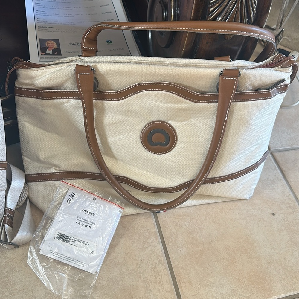 Price for 2-Cream and Brown Backpack Delsey France - Picture 2 of 16